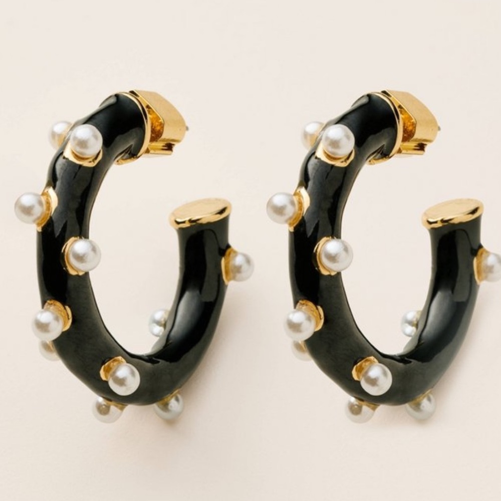 NWT kate spade new york x Target Black & White Pearl Polka Dot Hoop Earrings